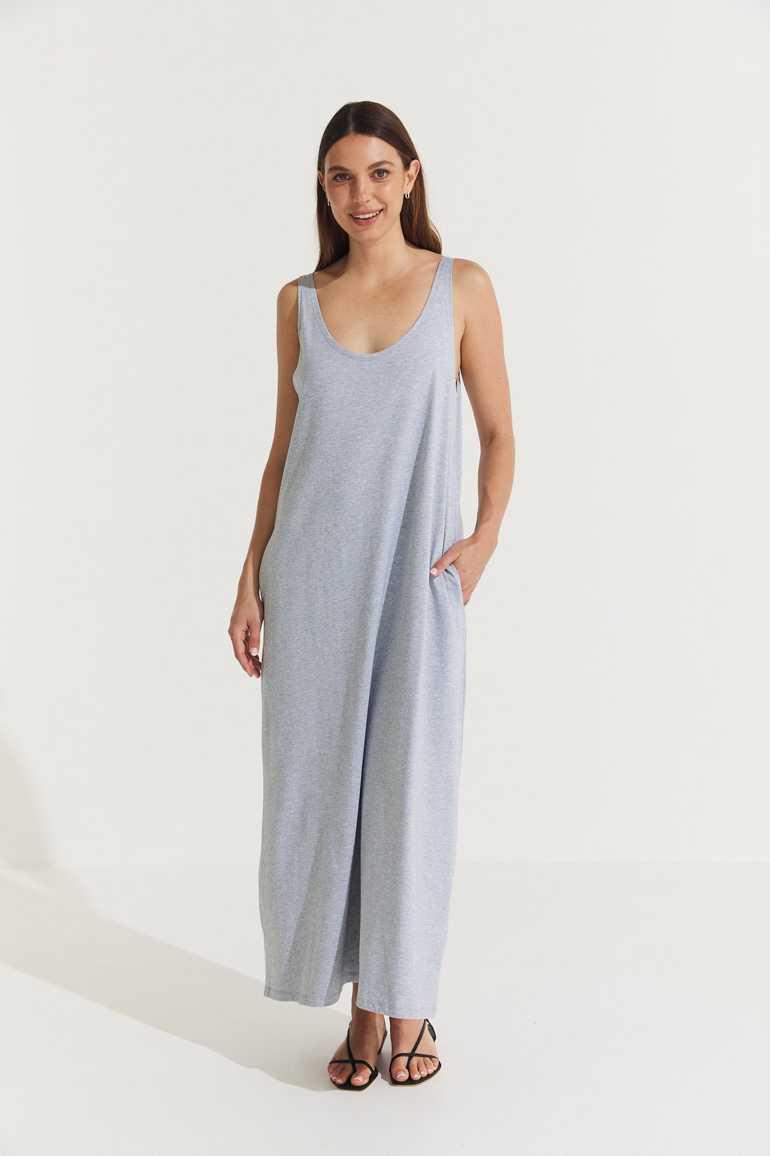 Montaigne Essential Cotton Longline Dress Grey Melange2