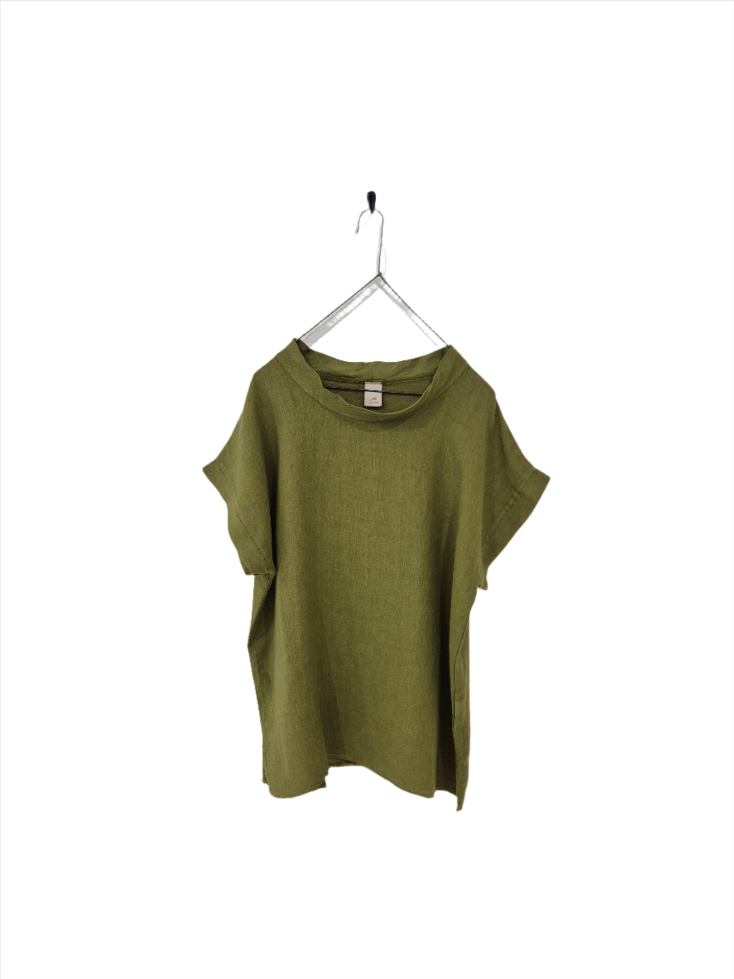Montaigne European Linen Short Sleeve Top with Semi Cowl Neck Acid Green