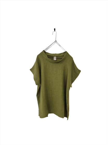 Montaigne European Linen Short Sleeve Top with Semi Cowl Neck Acid Green
