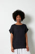 Montaigne European Linen Short Sleeve Top with Semi Cowl Neck Black