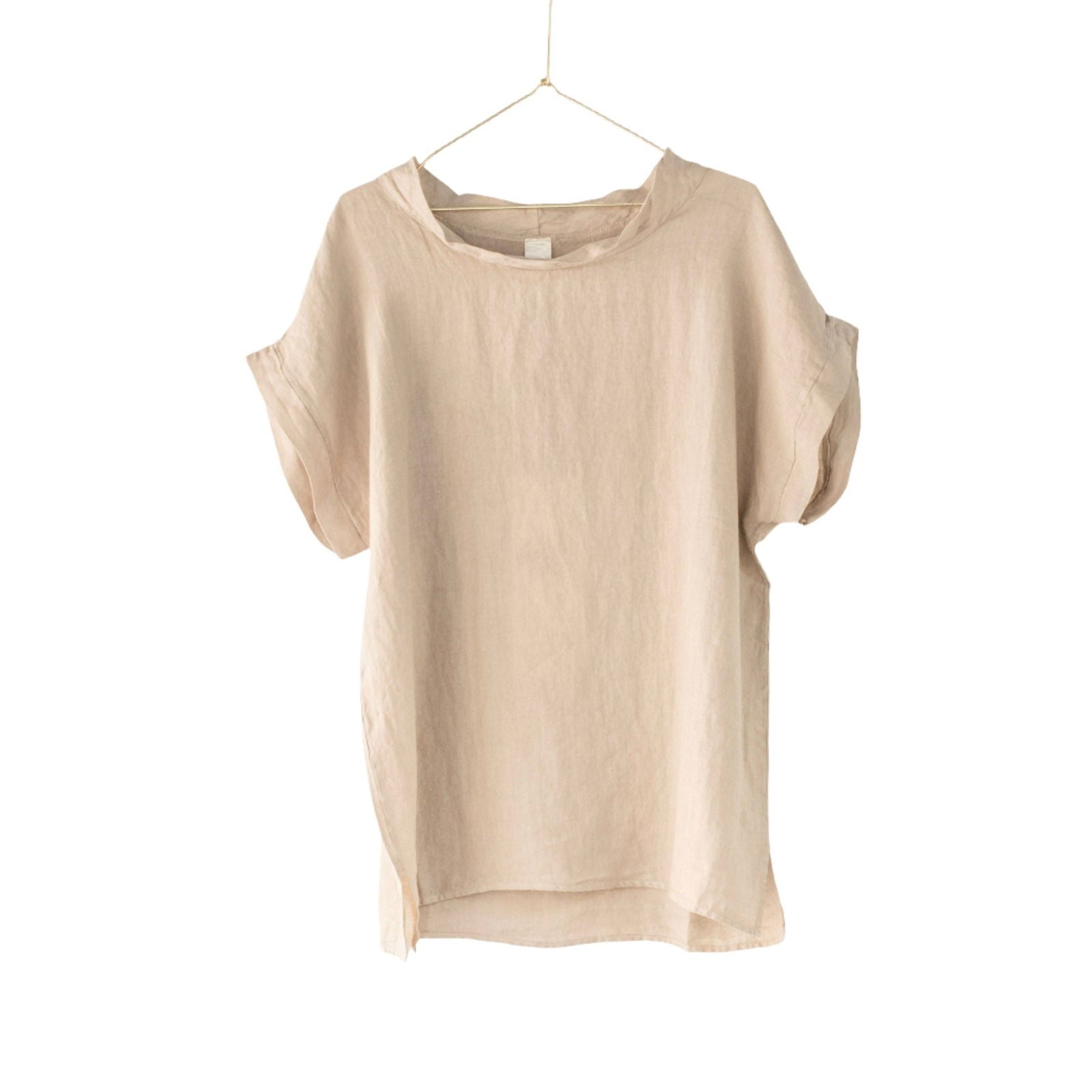 Montaigne European Linen Short Sleeve Top with Semi Cowl Neck Natural