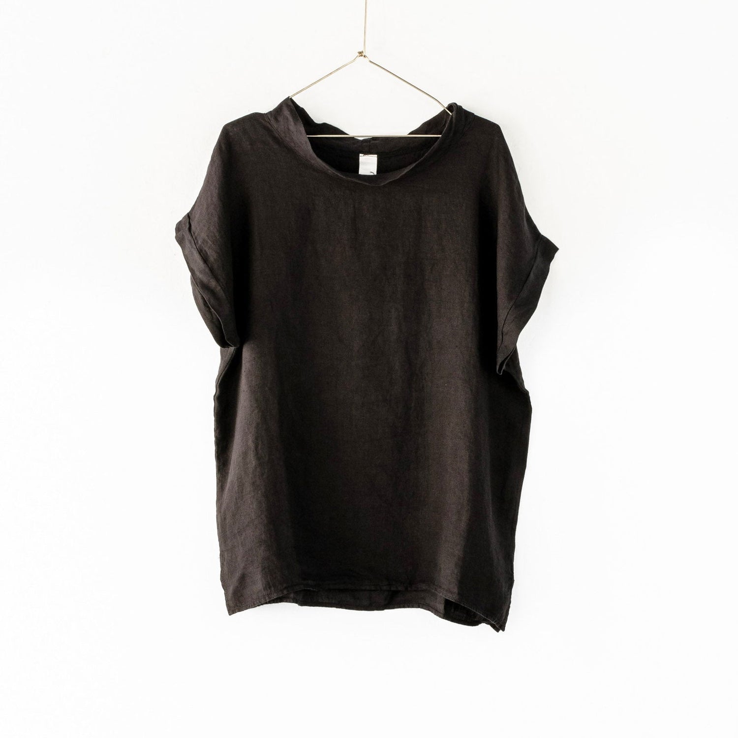 Montaigne European Linen Short Sleeve Top with Semi Cowl Neck Navy