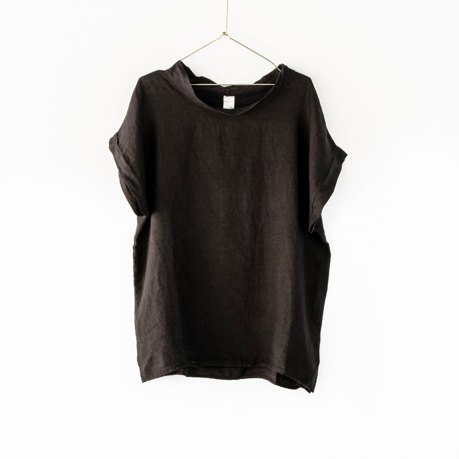 Montaigne European Linen Short Sleeve Top with Semi Cowl Neck Navy