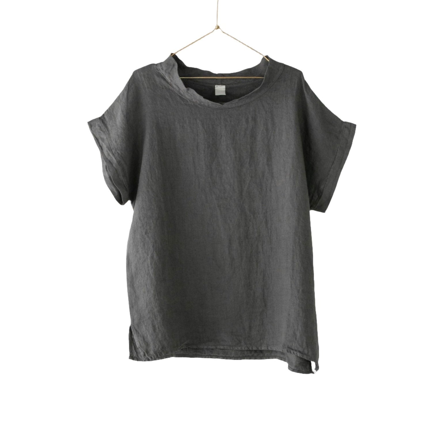 Montaigne European Linen Short Sleeve Top with Semi Cowl Neck Petrol