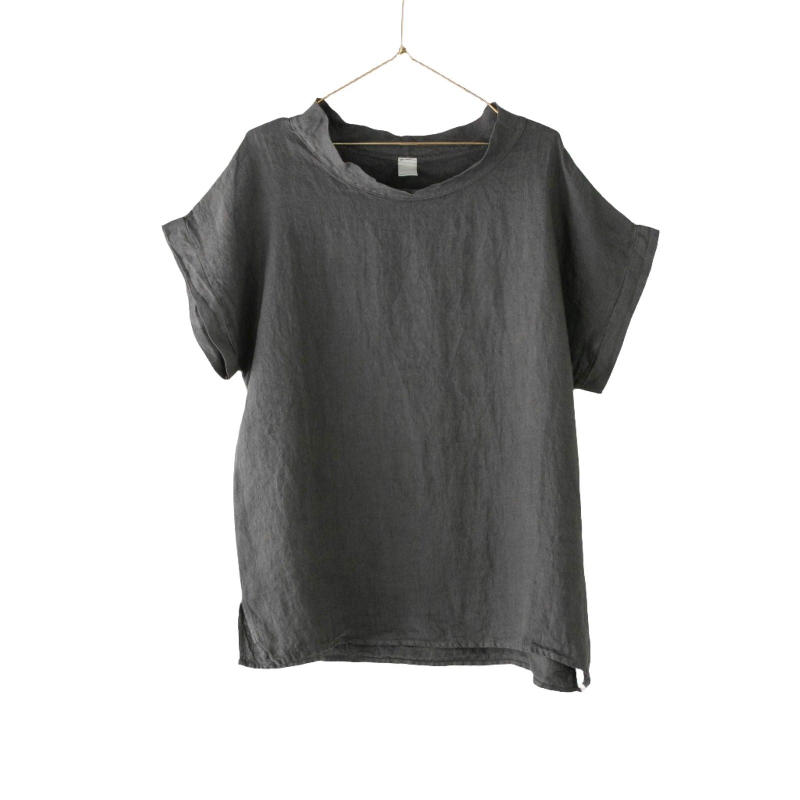 Montaigne European Linen Short Sleeve Top with Semi Cowl Neck Petrol