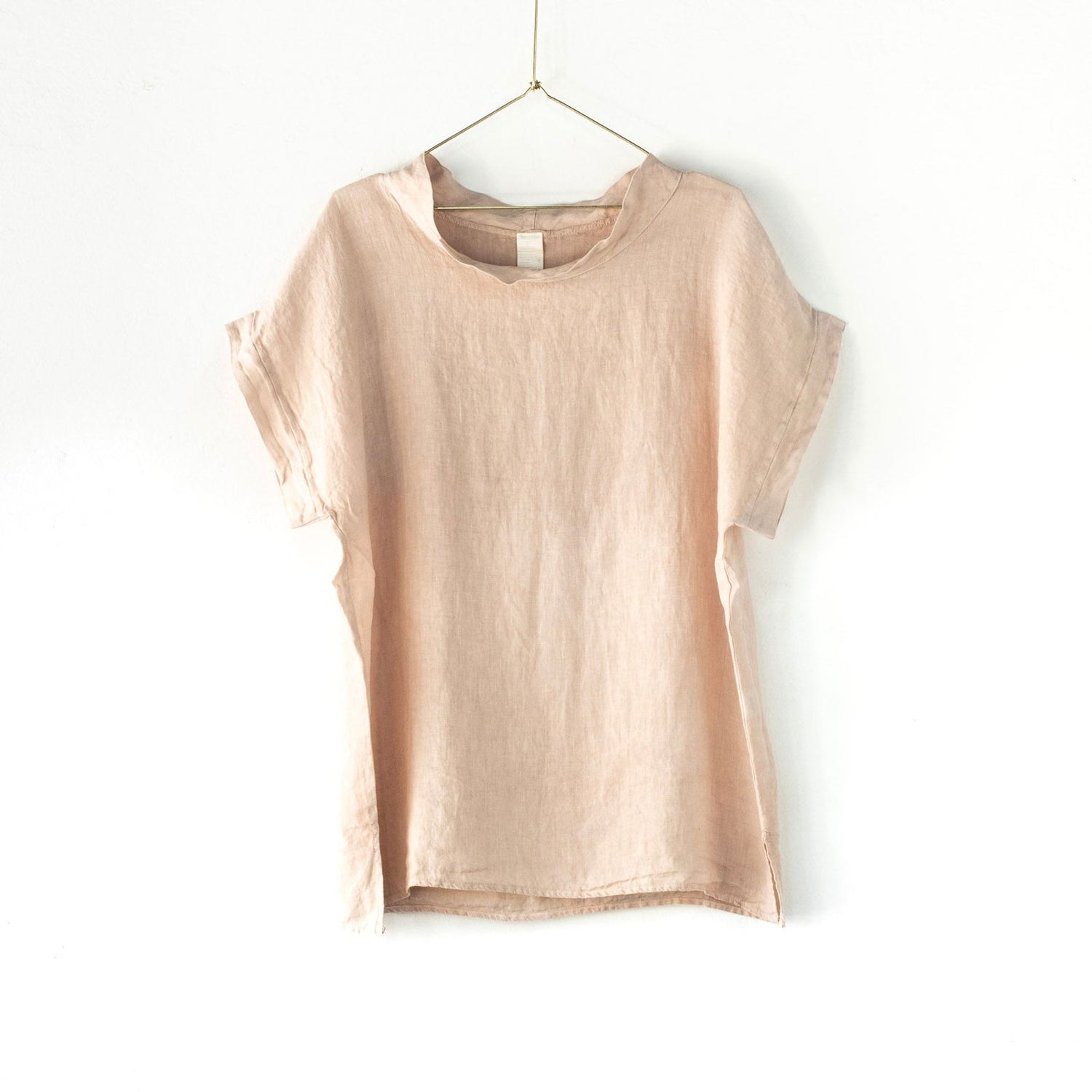 Montaigne European Linen Short Sleeve Top with Semi Cowl Neck Rose
