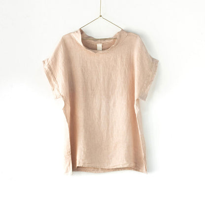 Montaigne European Linen Short Sleeve Top with Semi Cowl Neck Rose