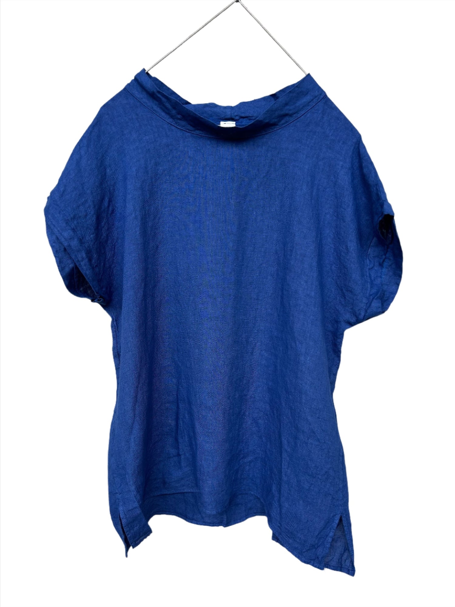 Montaigne European Linen Short Sleeve Top with Semi Cowl Neck Royal Blue