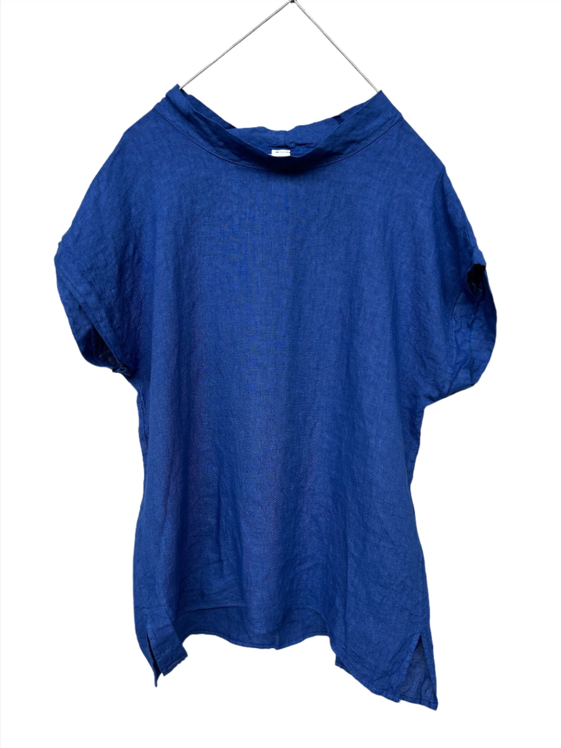 Montaigne European Linen Short Sleeve Top with Semi Cowl Neck Royal Blue