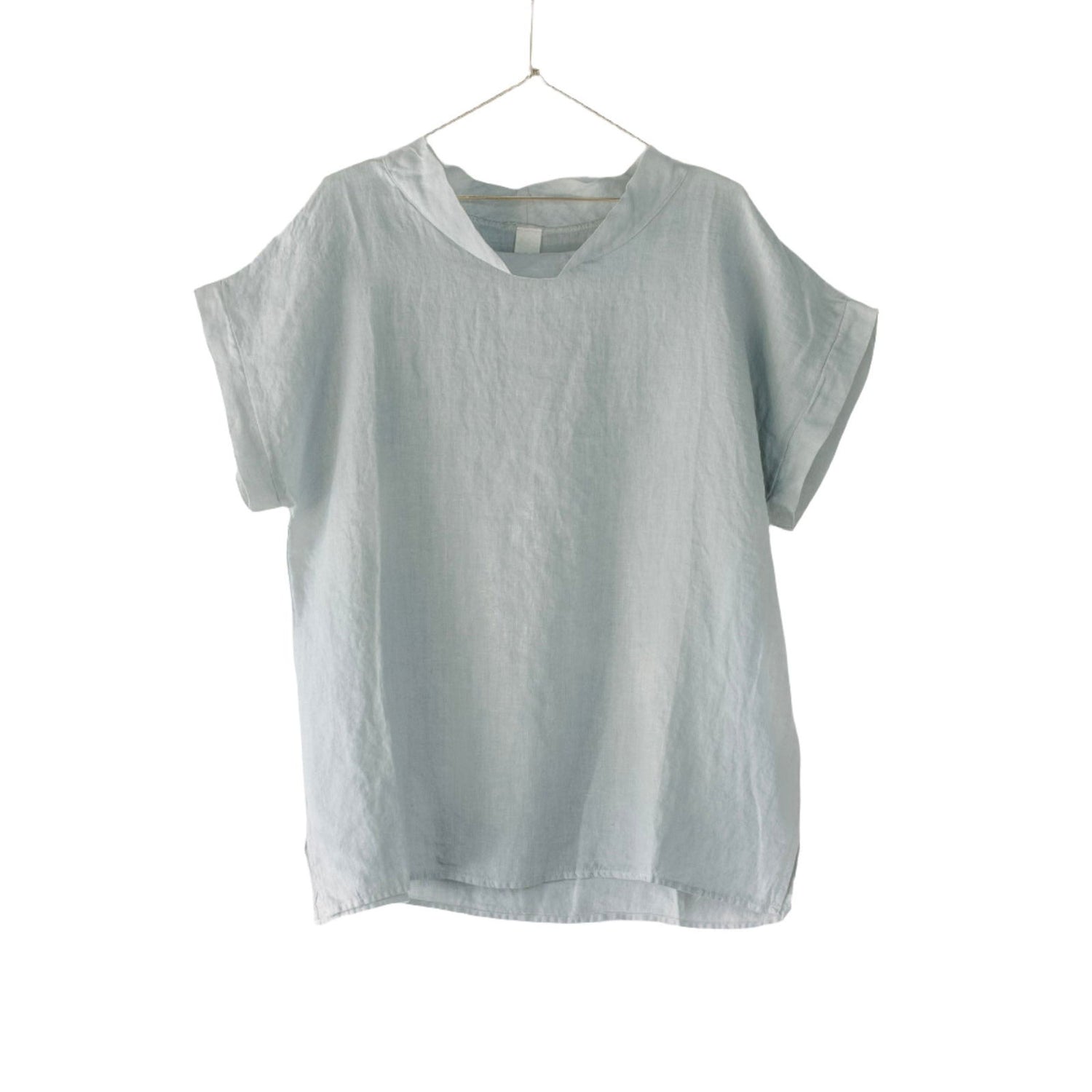 Montaigne European Linen Short Sleeve Top with Semi Cowl Neck Silver