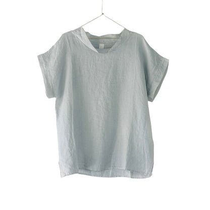 Montaigne European Linen Short Sleeve Top with Semi Cowl Neck Silver