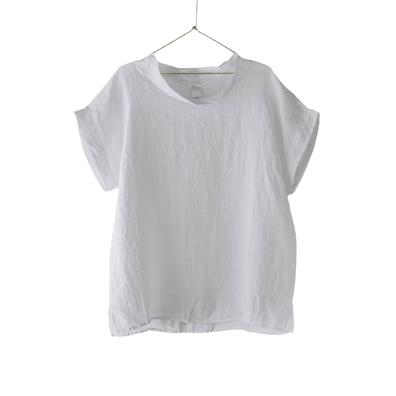 Montaigne European Linen Short Sleeve Top with Semi Cowl Neck White