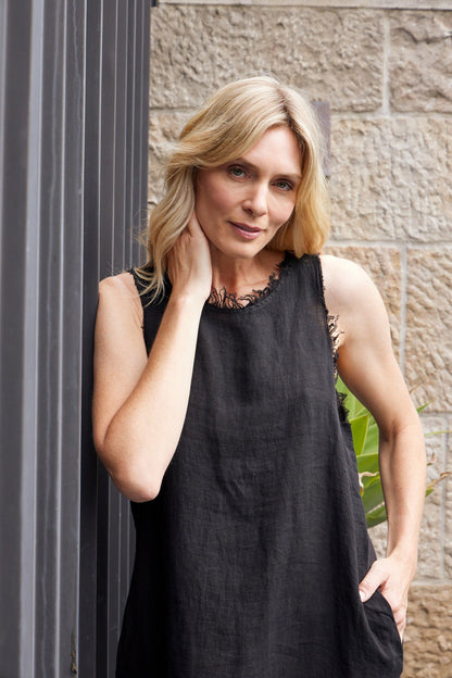 Montaigne Florence Linen Sleeveless Dress Black1