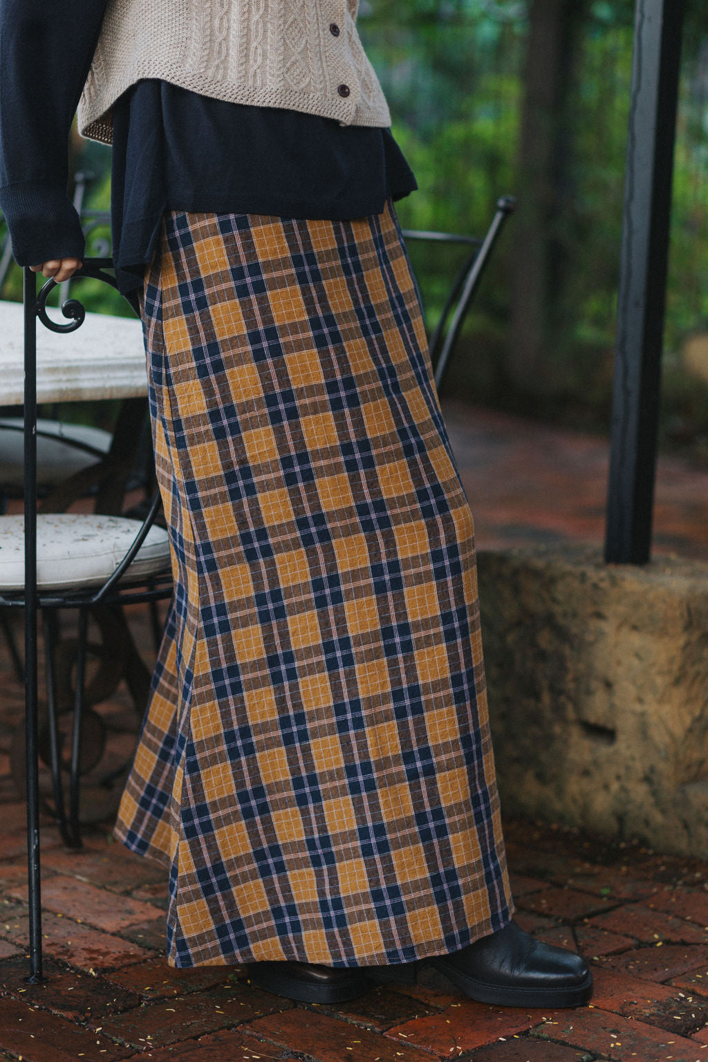 Montaigne Francie French Linen Maxi Skirt in Blue Tweed Check10
