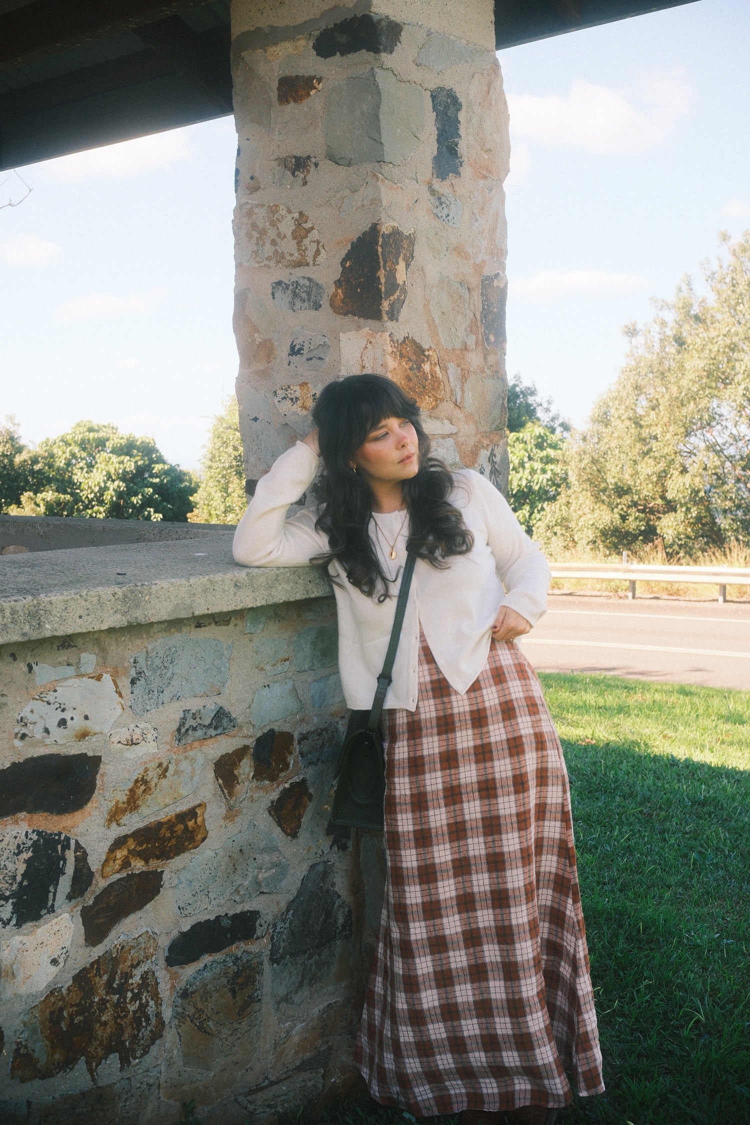 Francie French Linen Maxi Skirt in Clay Check