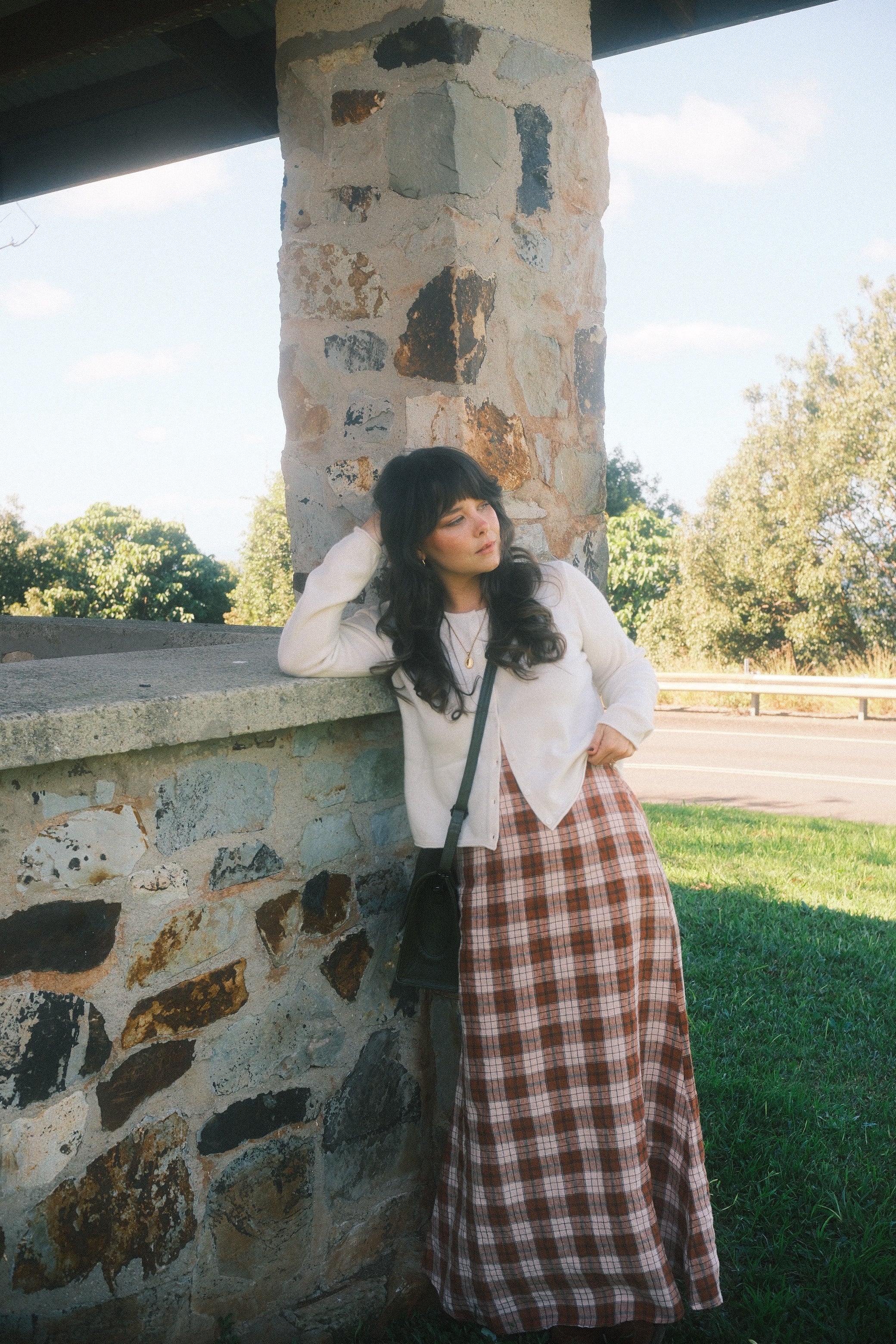 Francie French Linen Maxi Skirt in Clay Check
