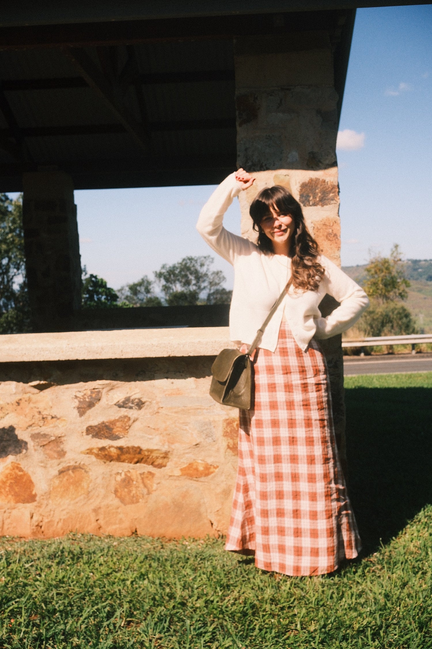 Francie French Linen Maxi Skirt in Clay Check