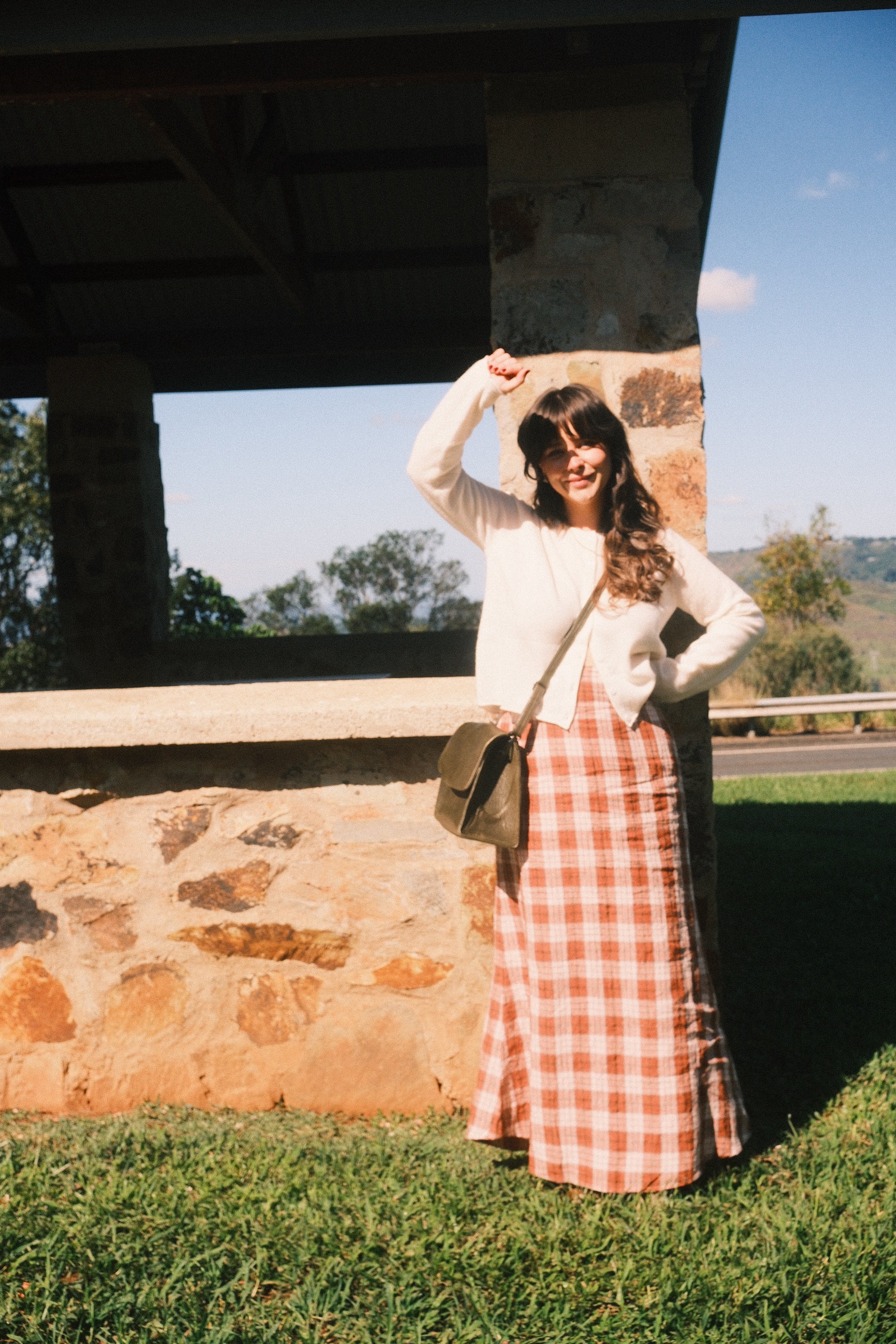 Francie French Linen Maxi Skirt in Clay Check