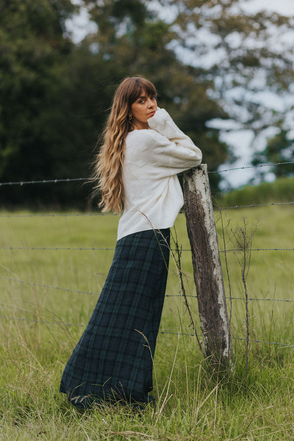 Montaigne Francie French Linen Maxi Skirt In Blue Tartan10