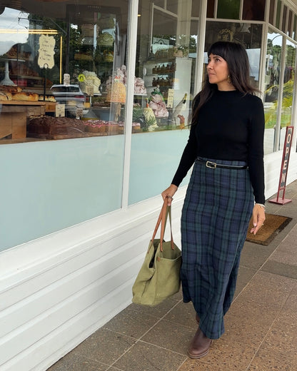 Montaigne Francie French Linen Maxi Skirt in Blue Tartan3