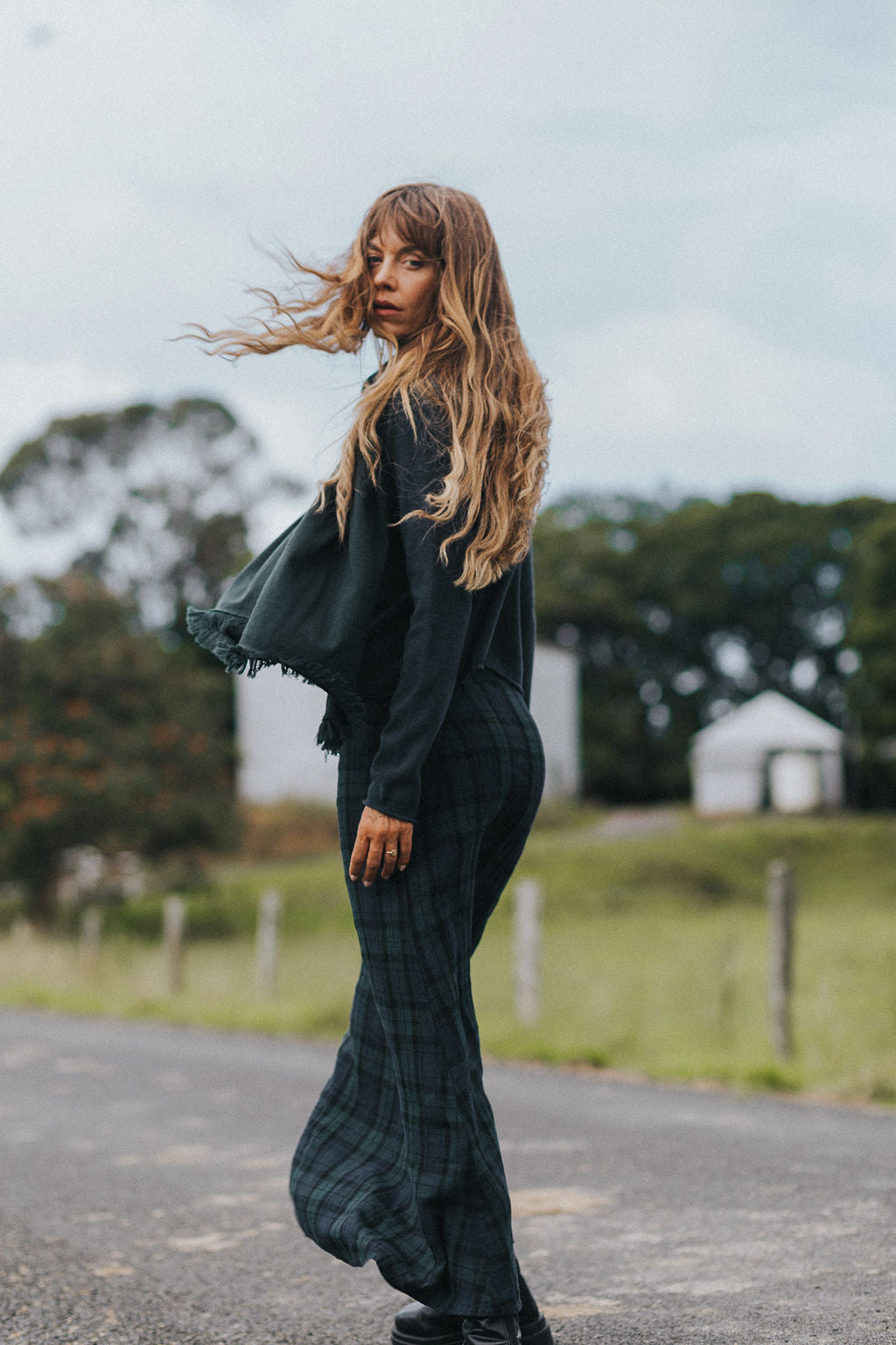 Montaigne Francie French Linen Maxi Skirt In Blue Tartan9
