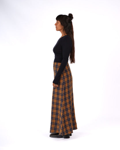 Montaigne Francie French Linen Maxi Skirt in Blue Tweed Check2