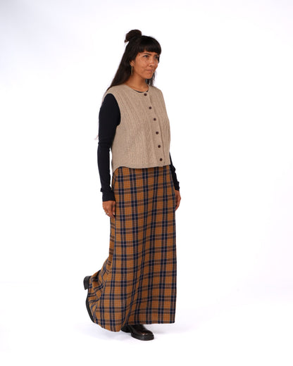 Montaigne Francie French Linen Maxi Skirt in Blue Tweed Check5