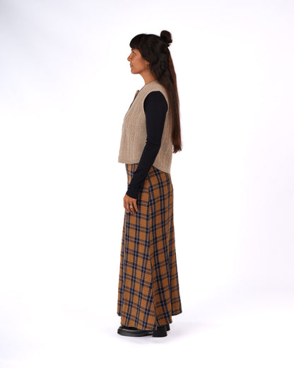 Montaigne Francie French Linen Maxi Skirt in Blue Tweed Check6