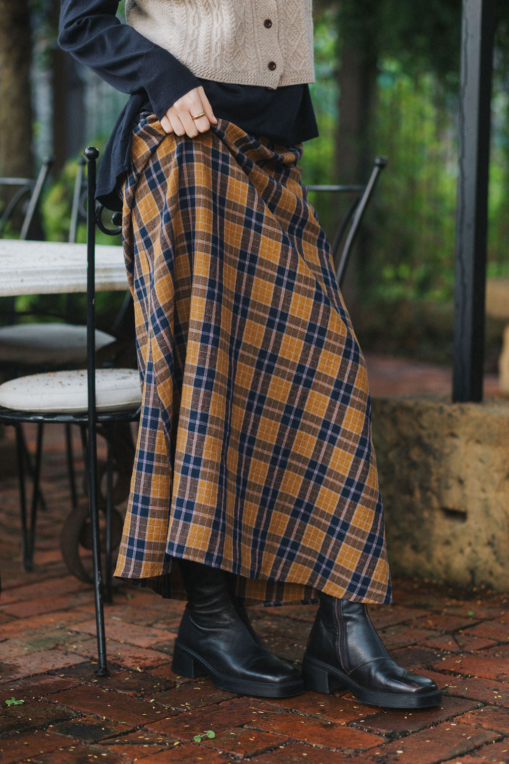 Montaigne Francie French Linen Maxi Skirt in Blue Tweed Check8