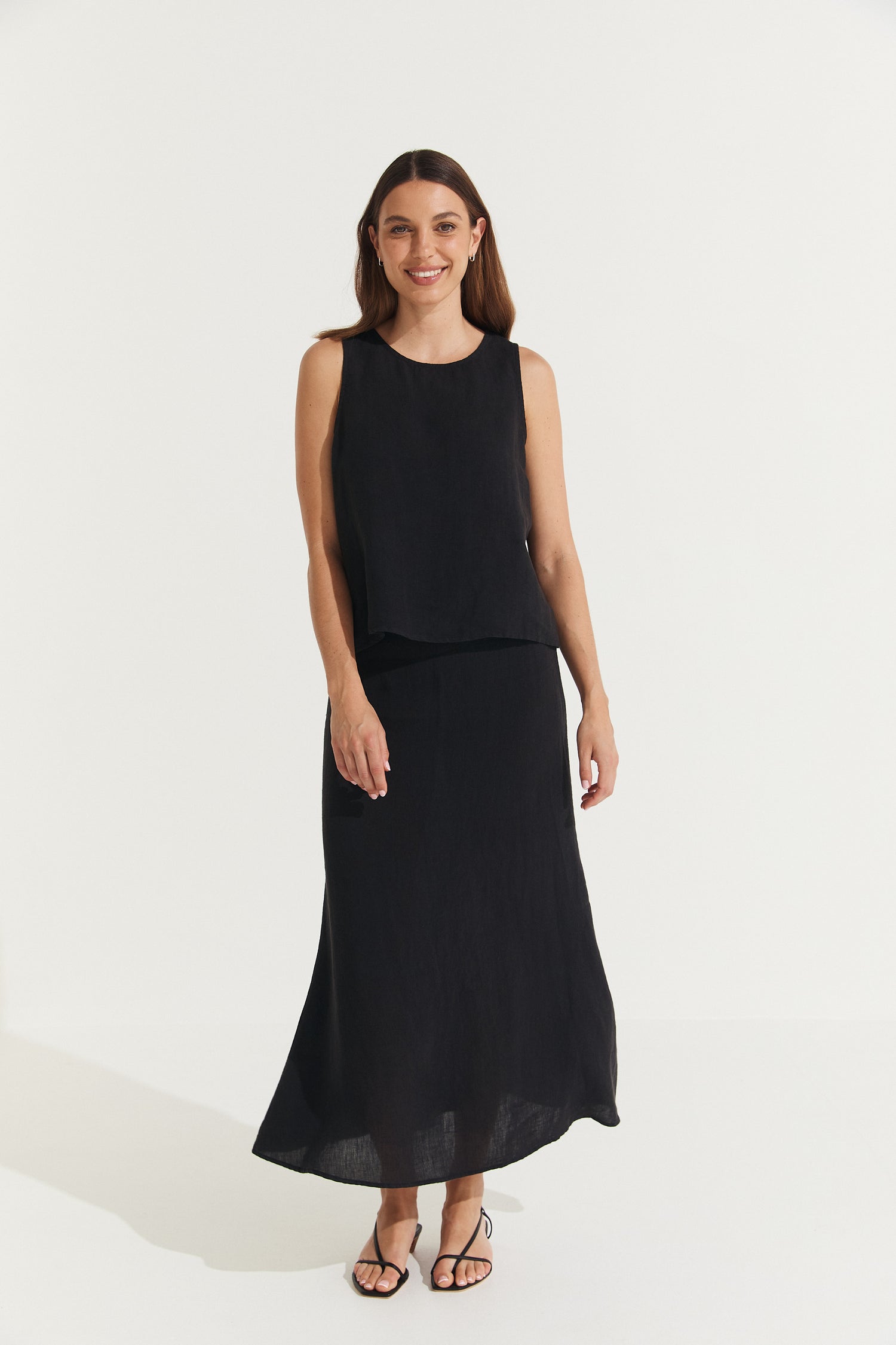 Montaigne Francie Full-Length Linen Maxi Skirt Black