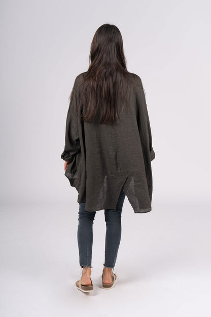 Montaigne Francois Long Sleeve Button Up Linen Shirt Chocolate1