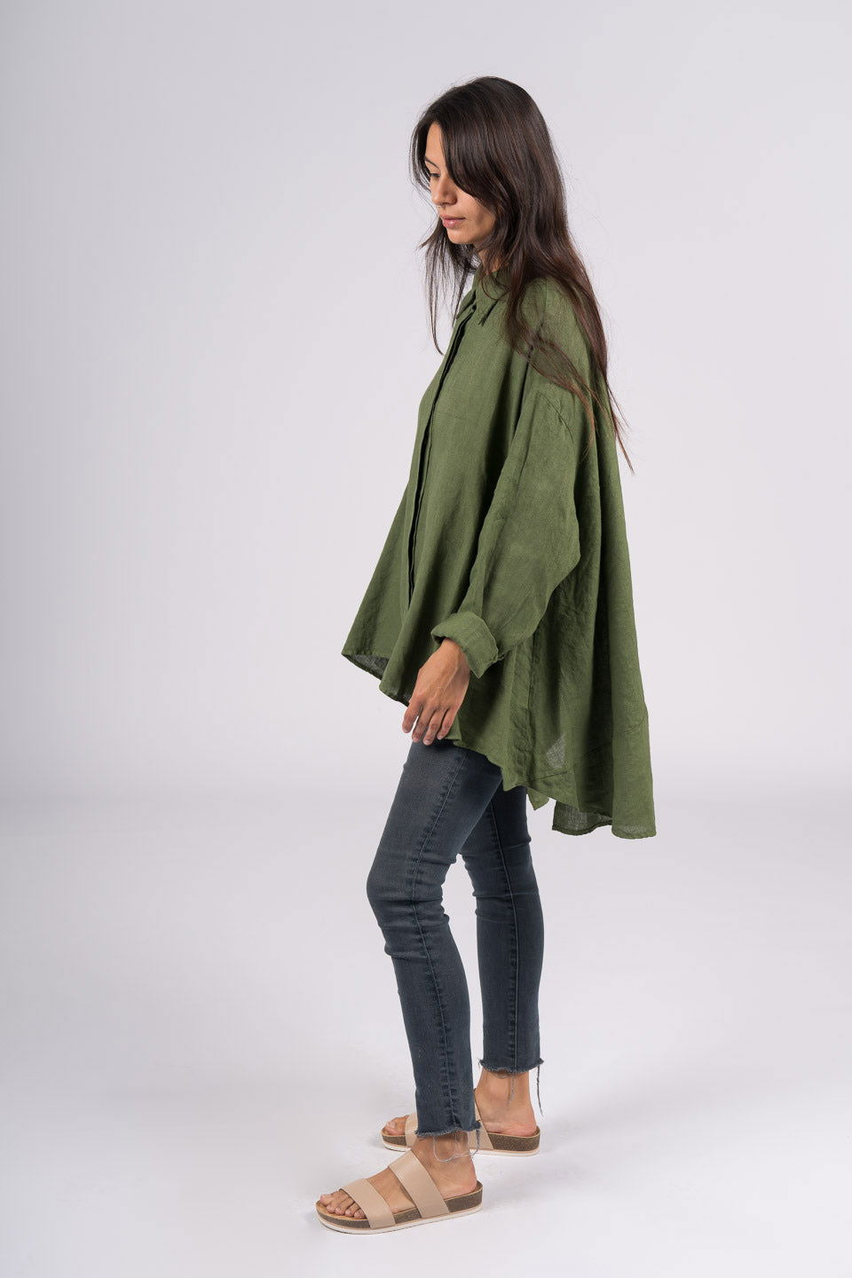 Montaigne Francois Long Sleeve Button Up Linen Shirt Forest Green