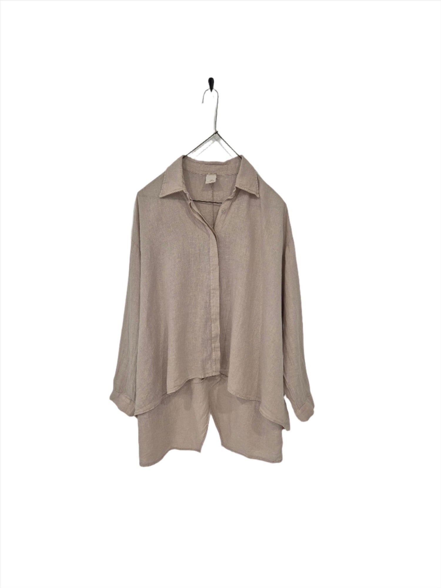 Montaigne Francois Long Sleeve Button Up Linen Shirt Natural