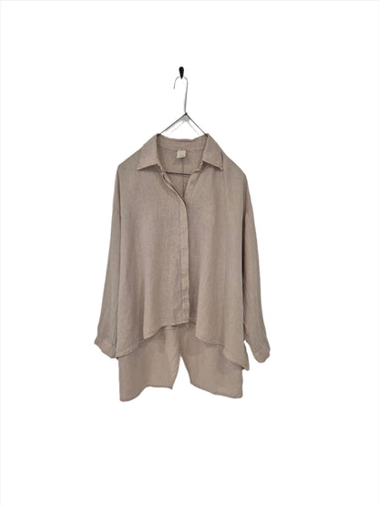 Montaigne Francois Long Sleeve Button Up Linen Shirt Natural
