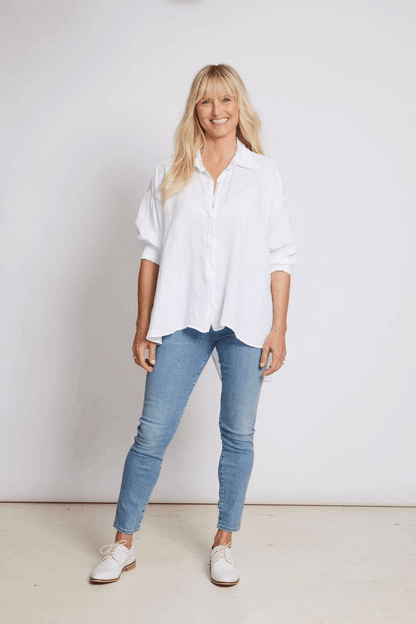 Montaigne Francois Long Sleeve Button Up Linen Shirt White1