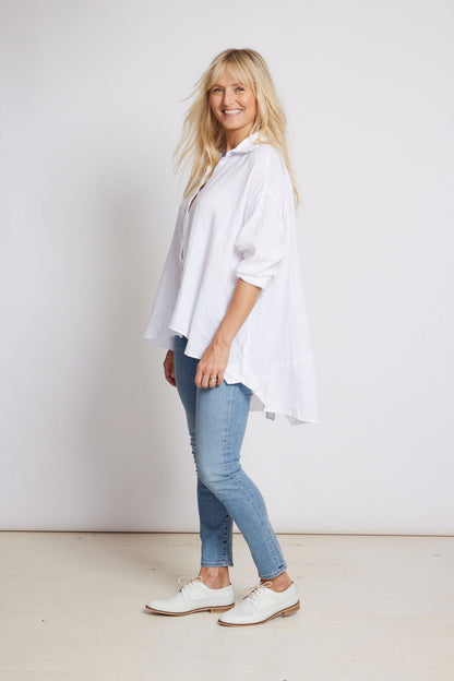 Montaigne Francois Long Sleeve Button Up Linen Shirt White3