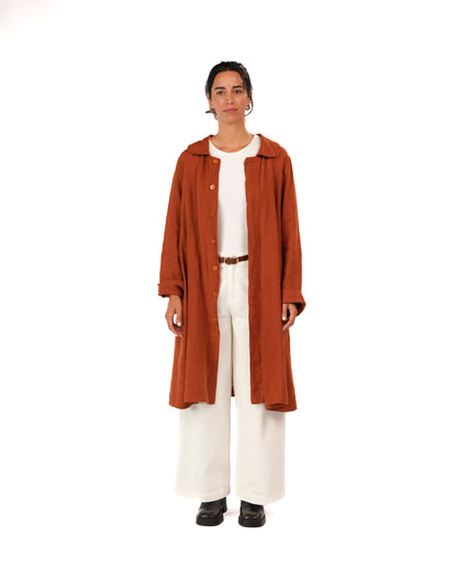 Montaigne French Linen Button-Through Jacket - Peter Pan Collar Brique