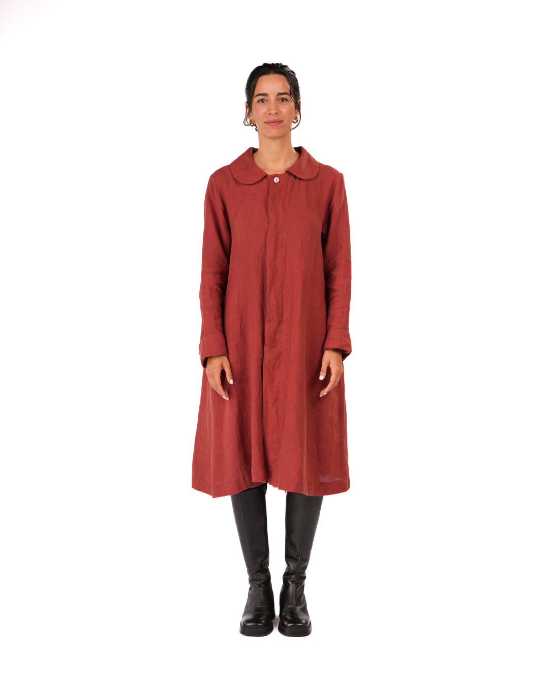 Montaigne French Linen Button-Through Jacket - Peter Pan Collar Burnt Sienna1