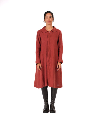 Montaigne French Linen Button-Through Jacket - Peter Pan Collar Burnt Sienna1