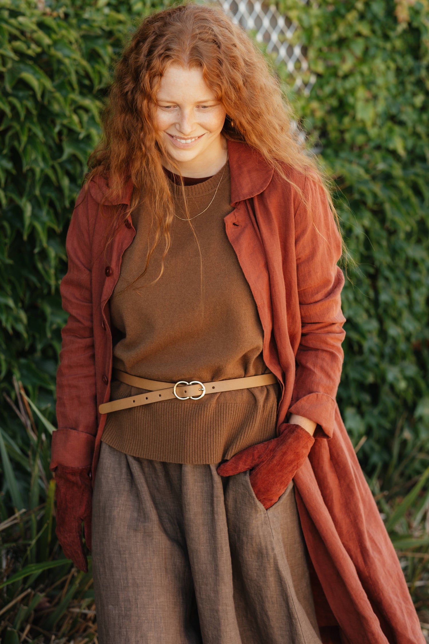 Montaigne French Linen Button-Through Jacket - Peter Pan Collar Burnt Sienna5