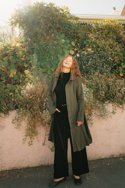 Montaigne French Linen Button-Through Jacket - Peter Pan Collar Khaki