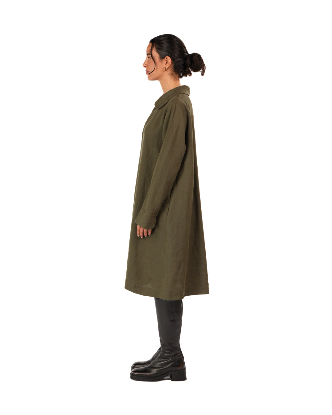 Montaigne French Linen Button-Through Jacket - Peter Pan Collar Khaki3