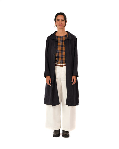 Montaigne French Linen Button-Through Jacket - Peter Pan Collar Navy2