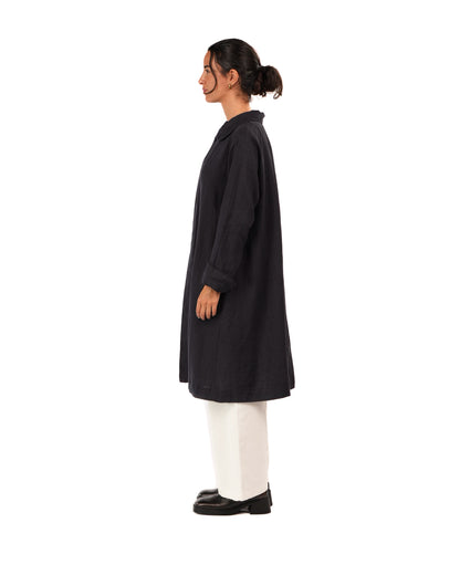 Montaigne French Linen Button-Through Jacket - Peter Pan Collar Navy3