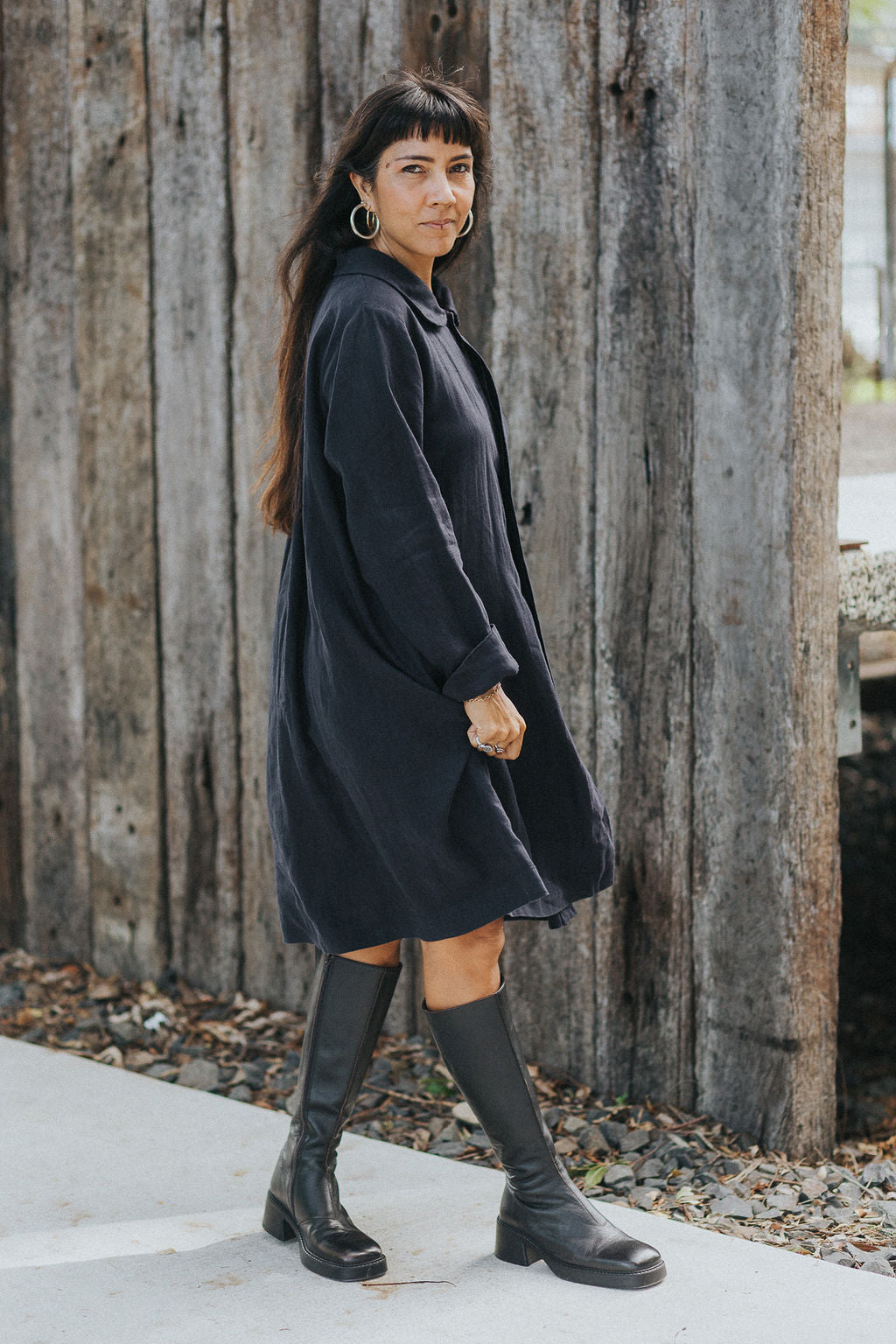 Montaigne French Linen Button-Through Jacket - Peter Pan Collar Navy6