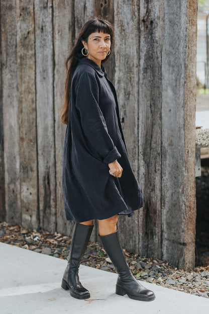 Montaigne French Linen Button-Through Jacket - Peter Pan Collar Navy6