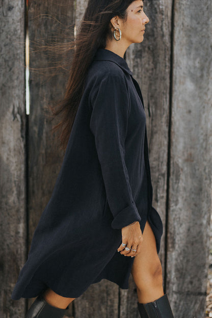Montaigne French Linen Button-Through Jacket - Peter Pan Collar Navy8