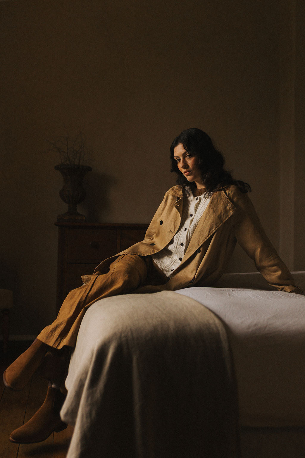 Montaigne French Linen Collarless Peacoat Camel12