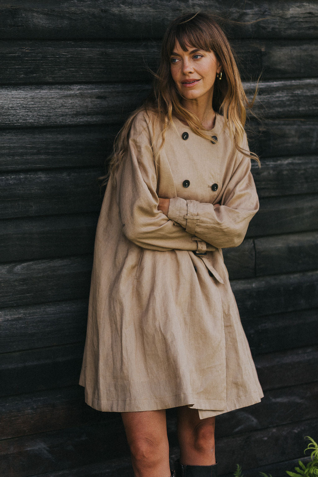 Montaigne French Linen Collarless Peacoat Camel4