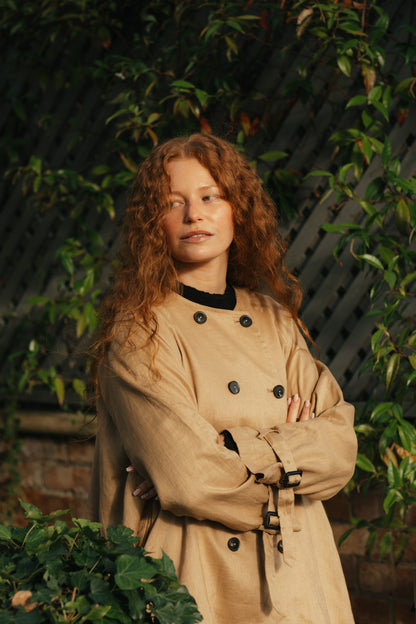 Montaigne French Linen Collarless Peacoat Camel7